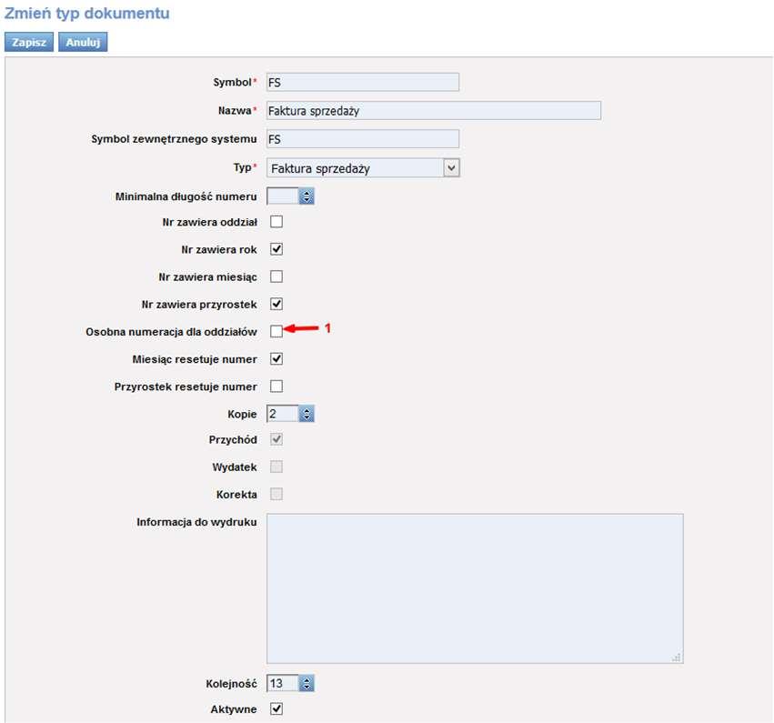 4.6 Numerowanie dokumentów dla Oddziałów Obecnie icargo umożliwia wprowadzenie wielu sposobów numerowania dokumentów, które określa się przy dodawaniu/edytowaniu Typów dokumentów (pkt. 3.1.2.1).