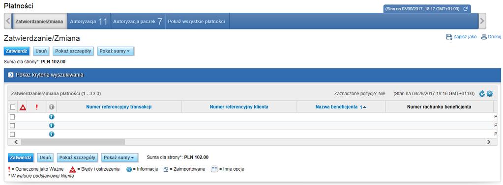 3. Zarządzanie płatnościami Weryfikacja statusu płatności domyślnie system w zakładce Pokaż wszystkie płatności wyświetla płatności utworzone dzisiaj i wczoraj.