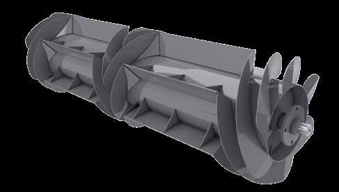 Inteligentne rozwiązanie w budowie rotorów Rotory są wyposażone w palce ustawione spiralnie, które równomiernie prowadzą materiał wykorzystując przy tym siłę odśrodkową.