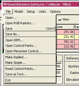 Po zakończeniu wprowadzania punktów GCP, należy zachować je w postaci pliku tekstowego (podobiekt zdjęcia) poprzez wybranie polecenia File/Save as.