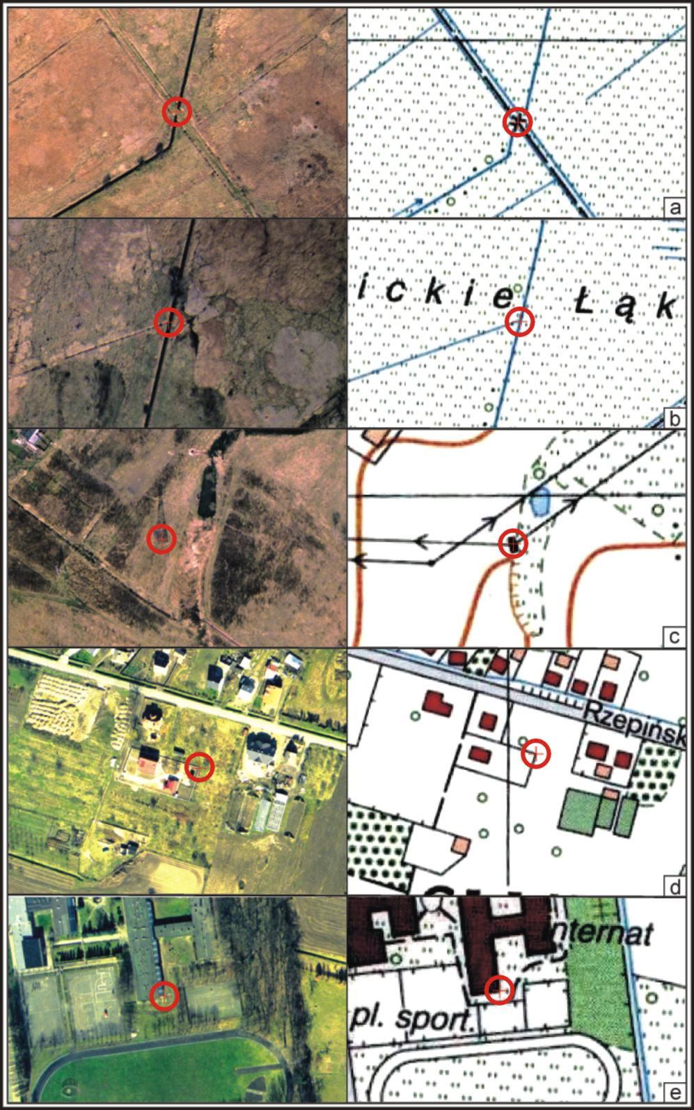 Przykłady lokalizacji GCP Skrzyżowania obiektów liniowych (dróg, linii kolejowych, cieków, mosty, wiadukty)