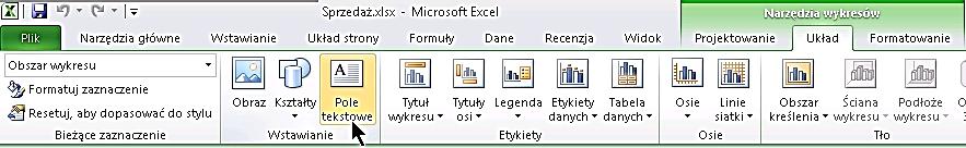 11. Wstawianie tekstu do wykresu Kolejną użyteczną funkcjonalnością programu Microsoft Excel 2010 jest możliwośd wstawienia do wykresu pola tekstowego.