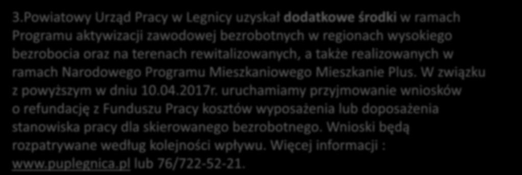 bezrobocia oraz na terenach rewitalizowanych, a także realizowanych w ramach Narodowego Programu Mieszkaniowego Mieszkanie Plus.