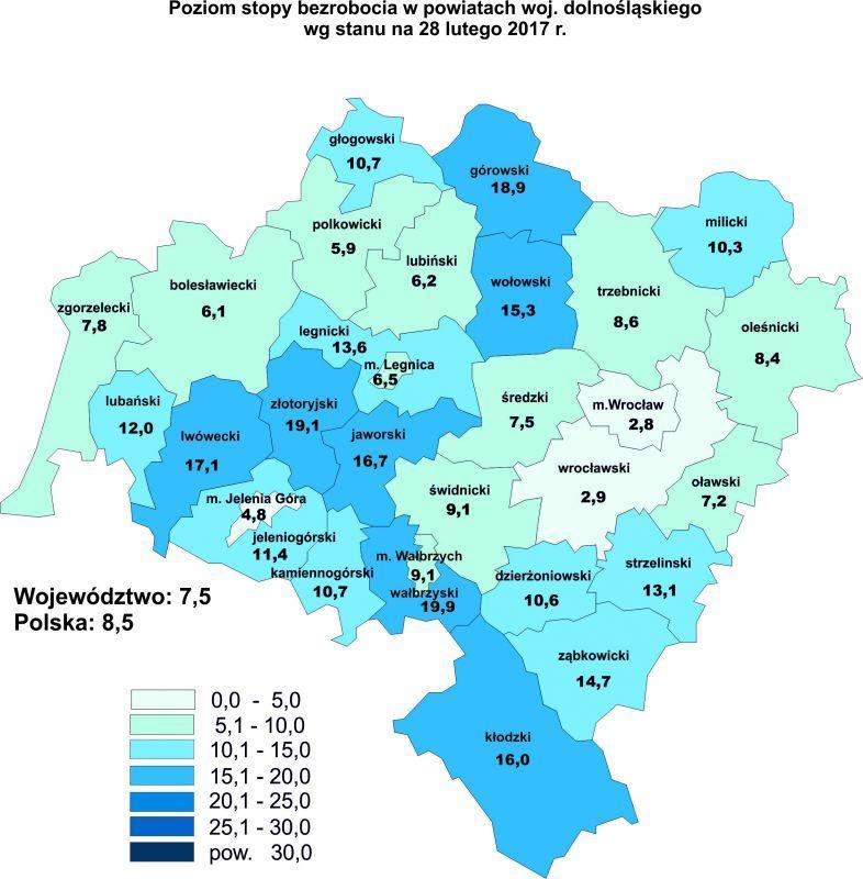 1.STOPA BEZROBOCIA LUTY 2017 r. W poniższej tabeli przedstawiona została stopa bezrobocia na koniec lutego 2017 oraz 2016 roku.