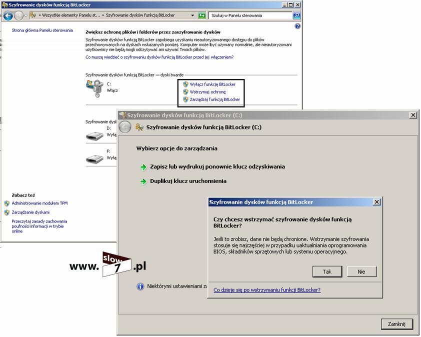 28 (Pobrane z slow7.pl) Rysunek 16 BitLocker - Zarządzanie funkcją BitLocker BitLocker to Go Umożliwia on ochronę przechowywanych danych na nośnikach zewnętrznych (pendrive, zewnętrzny dysk twardy).