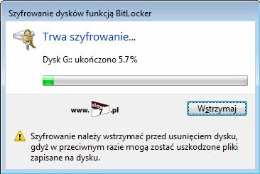 34 (Pobrane z slow7.pl) Rysunek 22 BitLocker to Go - proces szyfrowania Po poprawnym zaszyfrowaniu nośnika uzyskamy dostęp do opcji Zarządzania funkcją BitLocker.