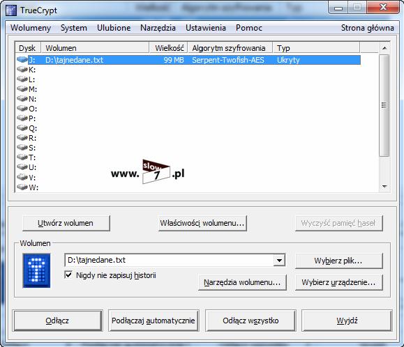 85 (Pobrane z slow7.pl) Rysunek 66 TrueCrypt - dostęp do wolumenu wewnętrznego Truecrypt - Szyfrowanie partycji systemowej.