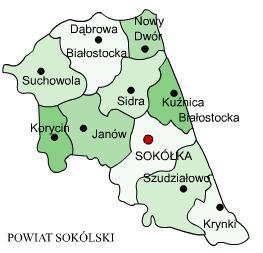 (położenie Gminy Sokółka w powiecie sokólskim) Miasto jest siedzibą władz powiatu sokólskiego oraz instytucji rejonowych i powiatowych obejmujących swoim zasięgiem 10 okolicznych gmin.
