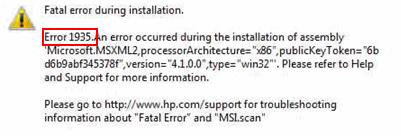 Rysunek 24. Przykładowy komunikat błędu 1935. Źródło: http://support.hp.com/pl-pl/document/c02486804 e.