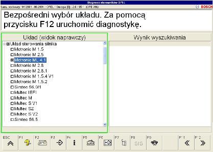 Rys. 7. Okno wyboru układu Motronic i) wybrać opcję odczyt pamięci błędów ćwiczenia i kliknąć F12, Rys. 8. Okno wyboru funkcji diagnoskopu 4.4. Pytania kontrolne 1.