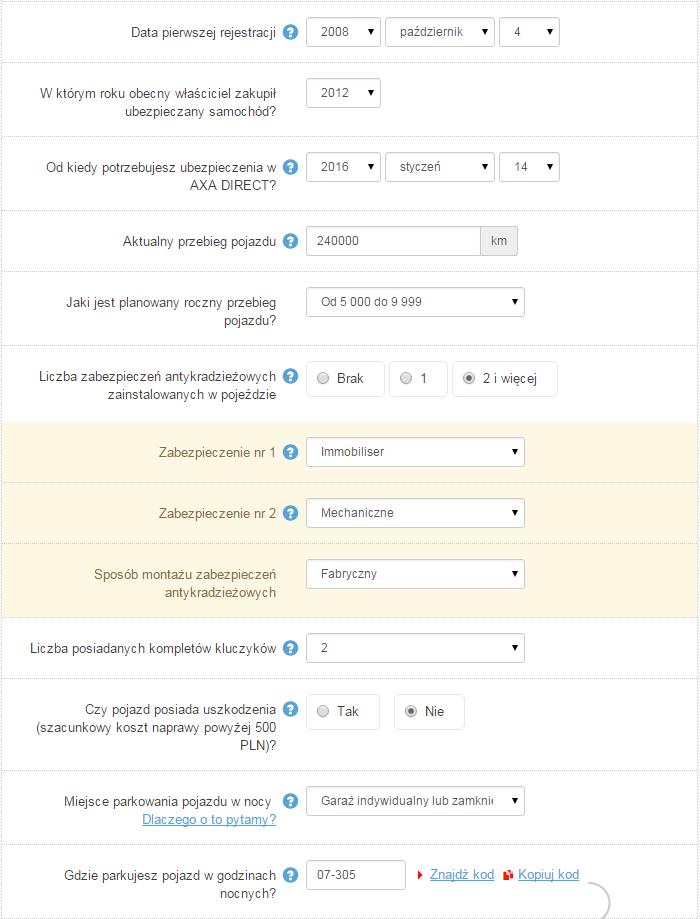 Tutaj wpisz datę pierwszej rejestracji auta, znajduje się w kolumnie B w dowodzie rejestracyjnym.