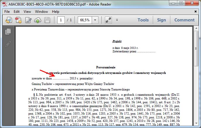 Teraz przejdźmy do Podglądu PDF, w celu sprawdzenia, jak zostanie zinterpretowane na wydruku wstawione pole daty (zakładka Eksport Podgląd PDF): Jak widzimy system rozpoznał pole DATA w związku z