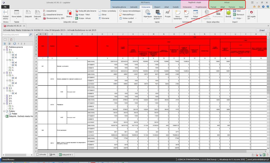 dowolnej tabeli od początku: Podstawowe menu dla tego typu załącznika znajdziemy w prawym górnym rogu aplikacji