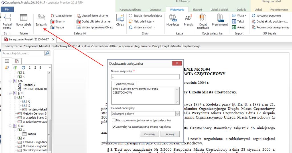 Załączniki do załączników Legislator pozwala na dodawanie załączników do