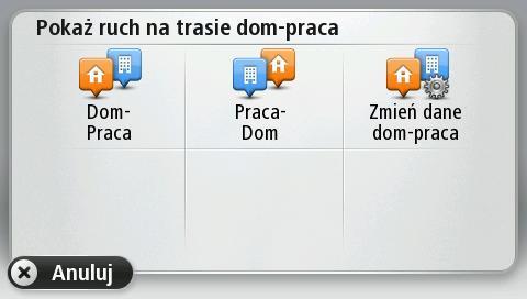 Jeśli ustawiłeś już wcześniej lokalizacje i chcesz je zmienić, dotknij opcji Zmień dane dompraca. Po wykonaniu tych czynności można korzystać z przycisków Dom-Praca i Praca-Dom.