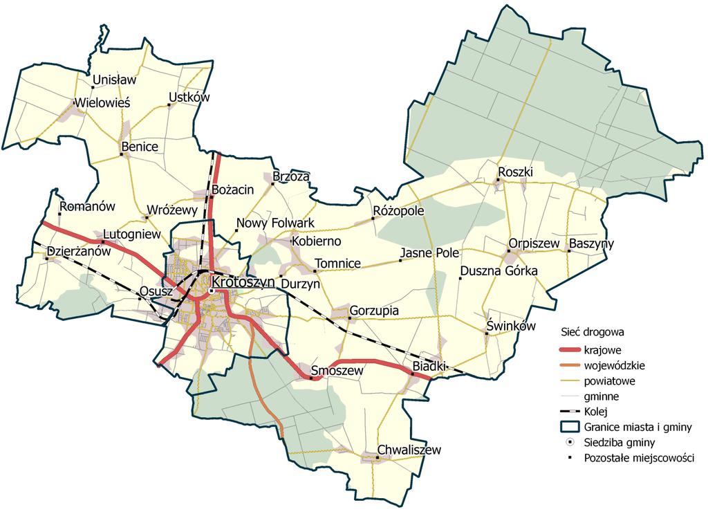 8.2.2 UKŁAD KOLEJOWY Przez teren gminy Krotoszyn przebiegają linie kolejowe: Nr 14 (Łódź Kaliska Zasieki) Nr 281 (Oleśnica Chojnice) Przez stację przebiega Linia 281 (Oleśnica Chojnice), pozwalająca