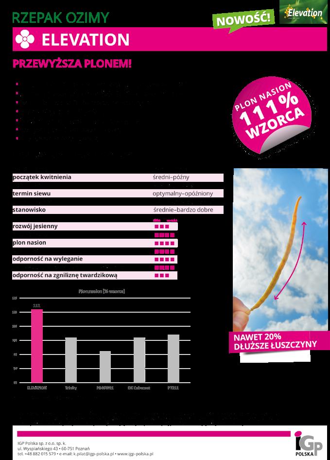NOWOŚĆ! Przewyższa plonem! Rzepak ozimy Elevation PLON NASION 111% WZORCA W URZĘDOWYCH BADANIACH AHDB W ANGLII W 2016 ROKU!