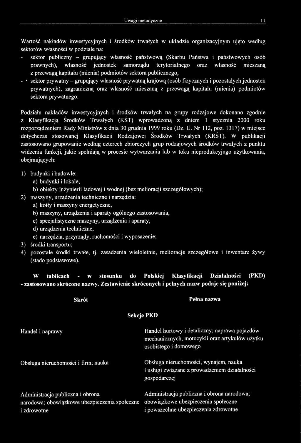 Ministrów z dnia 30 grudnia 1999 roku (Dz. U. Nr 112, poz. 1317) w miejsce z z dotychczas stosowanej Klasyfikacji Rodzajowej Środków Trwałych (KRST).