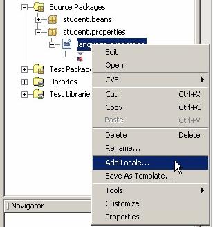 Kliknij prawym przyciskiem myszy na węźle utworzonego pakietu i wybierz New Properties File.