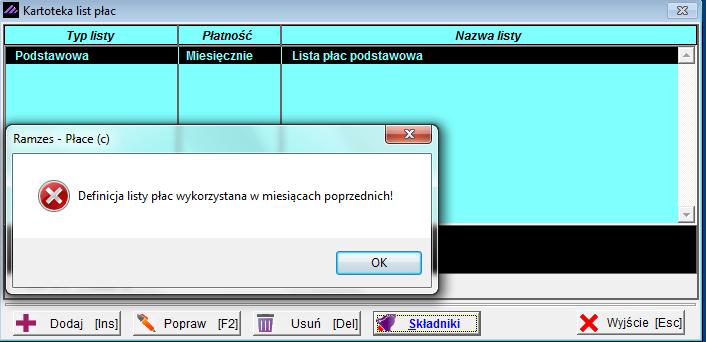 Proces dodania nowego składnika do listy płace w Aplikacji Ramzes: Wybieramy w menu Ustawienia / składniki płacowe: Ustawiamy kursor na nazwie listy, do której chcemy dodać kolejny składnik i