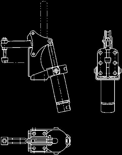 Mechaniczne elementy mocujące Dociski szybkomocujące Pneumatyczny ścisk poziomy Z pionową konstrukcją cylindra Do szybkiego i bezpiecznego mocowania na stołach maszynowych i urządzeniach.