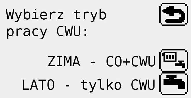 9.2. Tryb lato/zima. Tryb lato/zima służy do przełączania pomiędzy sterowaniem pompy cyrkulacyjnej C.O. i pompy ładującej C.W.U. w trybie zimowym a sterowaniem tylko pompy ładującej C.W.U. w trybie lato.