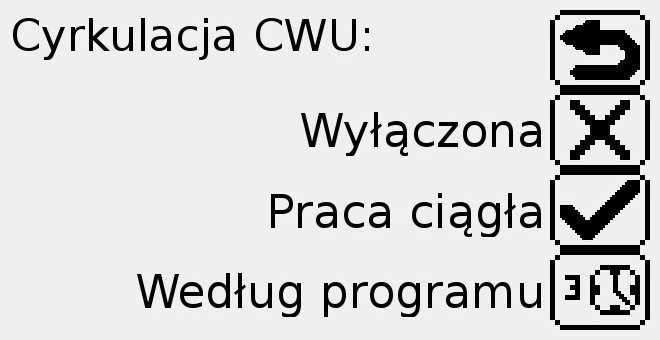 Zmiany zostają zapisane automatycznie po wybraniu jednej z opcji. Można opuścić ten ekran przyciskiem. 9.3. Edycja programu pompy cyrkulacyjnej C.W.U.