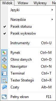 Zaloguj się do konta handlowego - otwiera okno logowania do platformy. Umożliwia przelogowanie się między rachunkami (np. Demo i Rzeczywistym). Zaloguj się do MQL5.