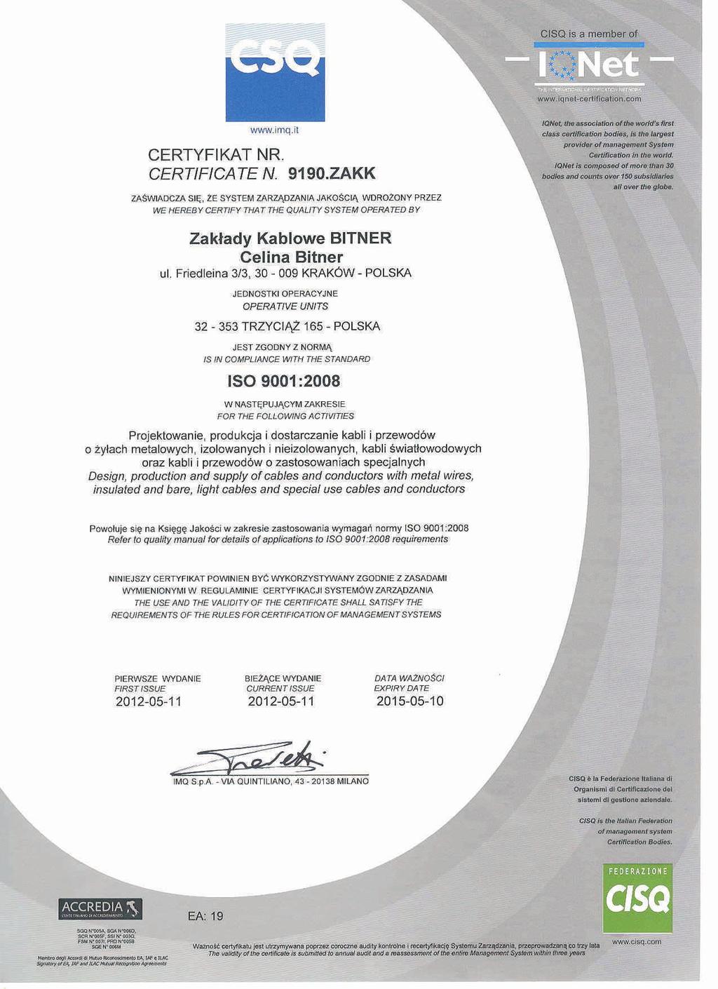 Zarządzania Jakością ISO 9001, ISO 01.
