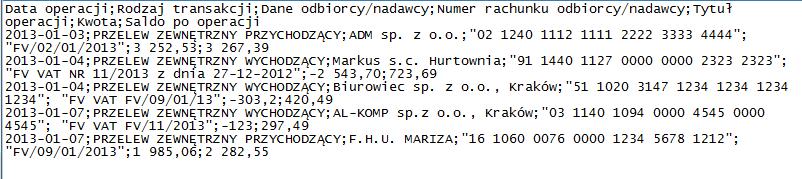 Uw aga: W yjątek stanowią pliki MT940 - program umożliwia import z takich plików, jednak jest to mechanizm zas zyty w programie i nie ma możliwości jego edycji/ modyfikacji.