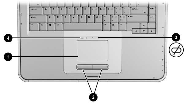 Płytka TouchPad i klawiatura Aby przesunąć kursor za pomocą płytki dotykowej TouchPad, należy przesunąć palec po płytce 1 w żądanym kierunku.