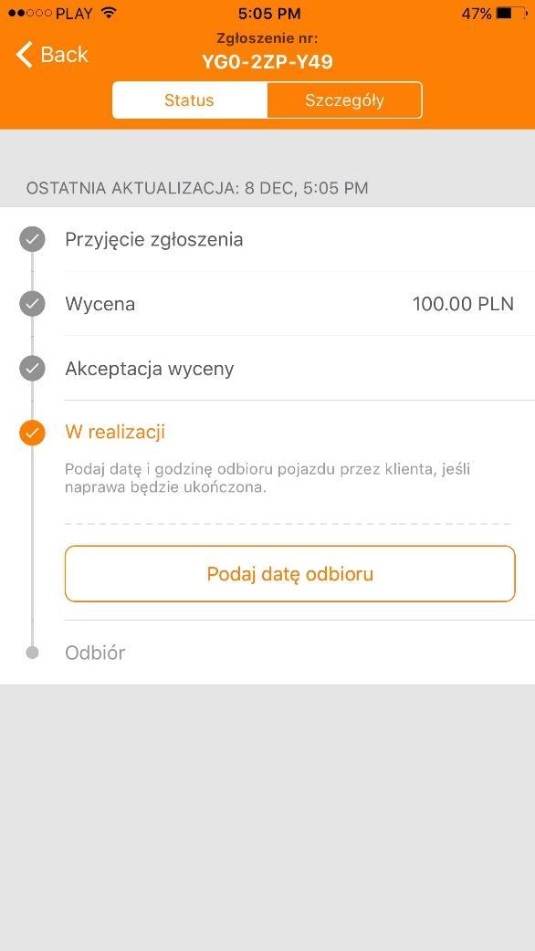 Jeżeli klient zaakceptuje przesłaną ofertę, zgłoszenie zmienia swój status na W realizacji.