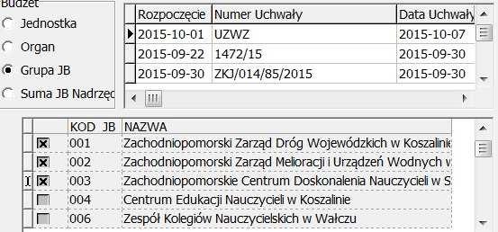 Suma JB Nadrzędnych (eksportuje sumę wewnętrznych dysponentów stanowiących jednostkę budżetową jaką jest Urząd Gminy/Miasta, bądź Starostwo np. suma wydziałów to plan finansowy Urzędu).