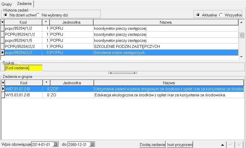 7.3 Grupy zadań Grupy zadań dostępne na zakładce Słowniki służą do grupowania zadań tego samego poziomu z różnych dysponentów.