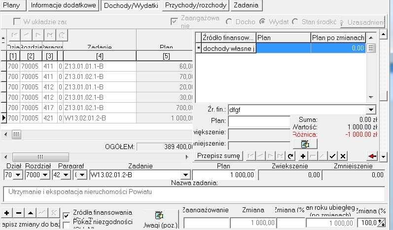 finansowania należy: - po wprowadzeniu zadania kliknąć przycisk a następnie zaznaczyć opcję Źródła finansownia - z rozwijalnej listy wybrać źródło - w polu Plan