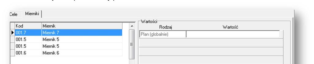 5. Aby wprowadzić plan danego miernika, należy podświetlić go na liście mierników, po czym kliknąć Dodaj, wpisać jego wartość (pole Wartość planu ) oraz wybrać, na jaki dzień obowiązuje dany plan.