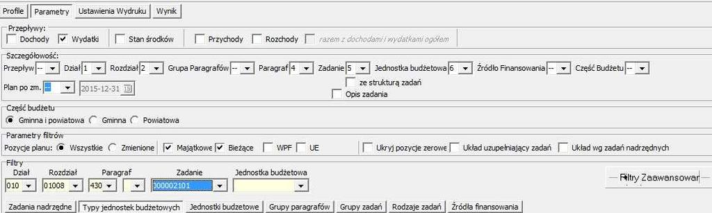 - sekcja Część budżetu dotyczy tylko miast na prawach powiatu, w których zazwyczaj występuje potrzeba pokazania odrębnie budżetu miasta, powiatu, oraz łącznie obu.