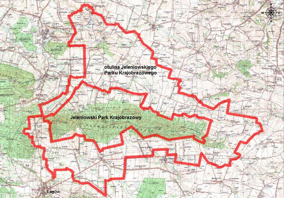 Rysunek 6 Granica obszaru i otuliny Jeleniowskiego Parku Krajobrazowego [Źródło: Uchwała nr XLIV785//14] Na obszarze gminy Łagów zlokalizowane są dwa obszary ochronne sieci Natura 2000 Ostoja