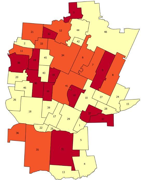 Żywkowo (3,33); Sieśki (2,13); Pawły (1,74); Łubniki (1,67); Bobrowa (1,35); Kowalowce (1,32); Płoskie (1,28). Mapa 7. Liczba osób objętych niebieską kartą na 100 mieszkańców 1. Aleksicze 0,00 2.