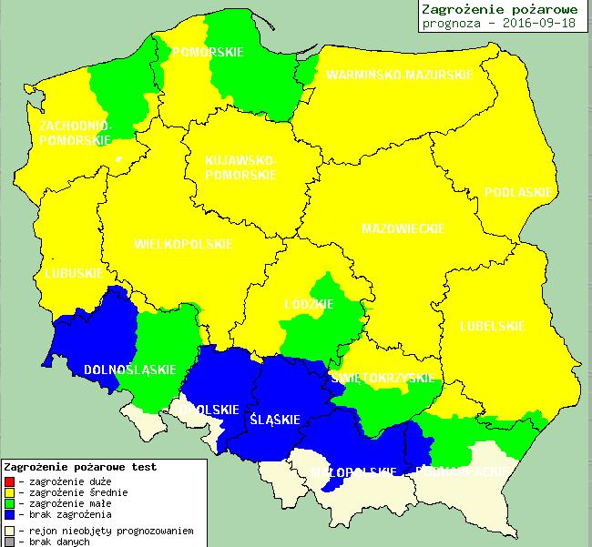 Zagrożenie pożarowe w lasach Ostrzeżenia hydro/meteo BRAK