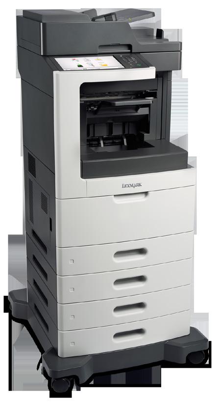 Czarno-białe laserowe urządzenia wielofunkcyjne Dla średnich i dużych firm Taca na 2100 arkuszy Finiszer zszywający Mailbox 4-półkowy Układacz offsetowy na 500 arkuszy Lexmark XM7170 + 2 tace na 550