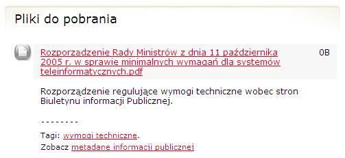 Dostęp do plików do pobrania jest możliwy dzięki opcji w lewym menu. Po kliknięciu w pozycję menu pokazuje się lista plików możliwych plików do pobrania.