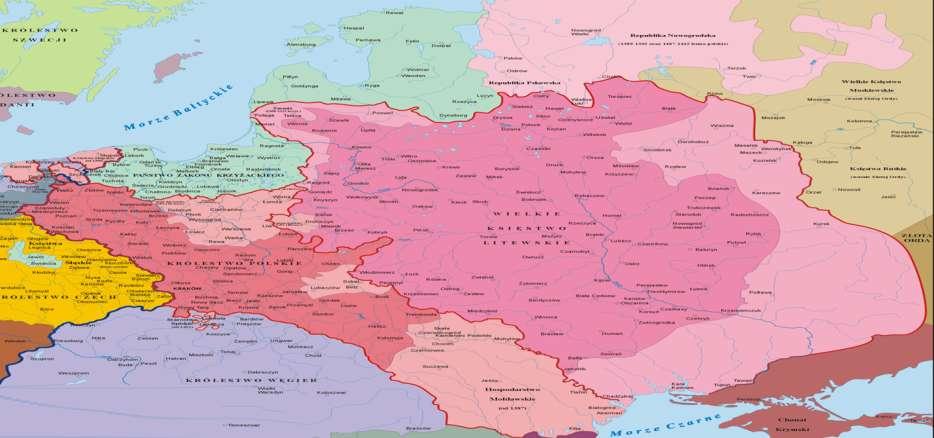 Państwo polsko-litewskie, połączone osobą władcy, było największym powierzchniowo państwem w Europie.
