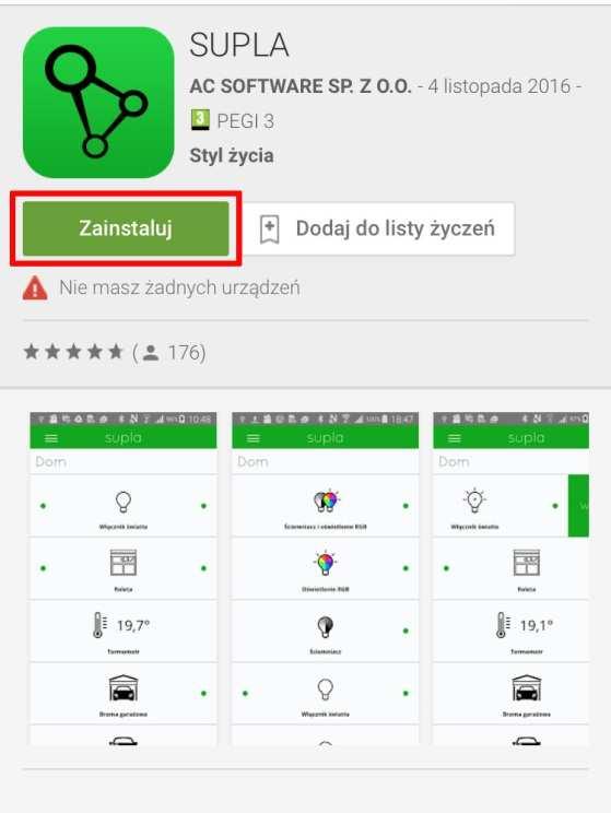 Instalacja i konfiguracja aplikacji SUPLA na smartfonie lub tablecie W przypadku