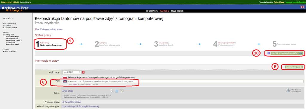 Student otrzymuje powiadomienie na swój adres e-mail (zgodny z USOSweb) o otrzymaniu Zadania dla pracy w systemie APD.