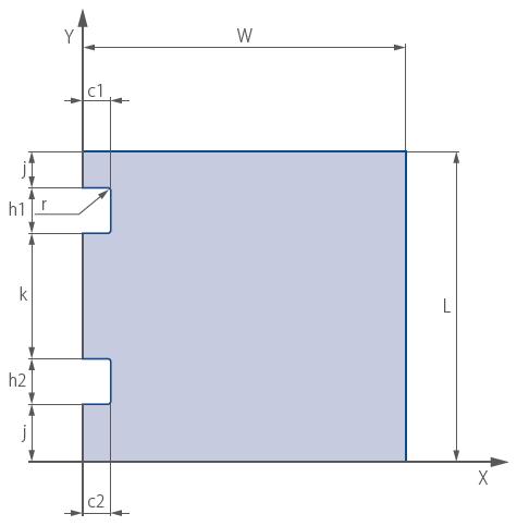 Rysunek 19 przedstawia przykładowe usytuowanie wycięć wraz z najistotniejszymi wymiarami i sposób ich pomiaru. Rys. 19. Parametry wycięć Odległość pomiędzy dwoma wycięciami (k) musi być większa lub równa od połowy szerokości większego z nich.