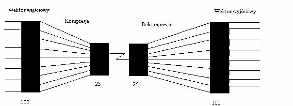 Zadaniem sieci była najpierw kompresja obrazu, przesłanie danych przez medium transmisyjne, a nastpnie dekompresja do rzeczywistego obrazu podawanego na wejciu. Rys.6.