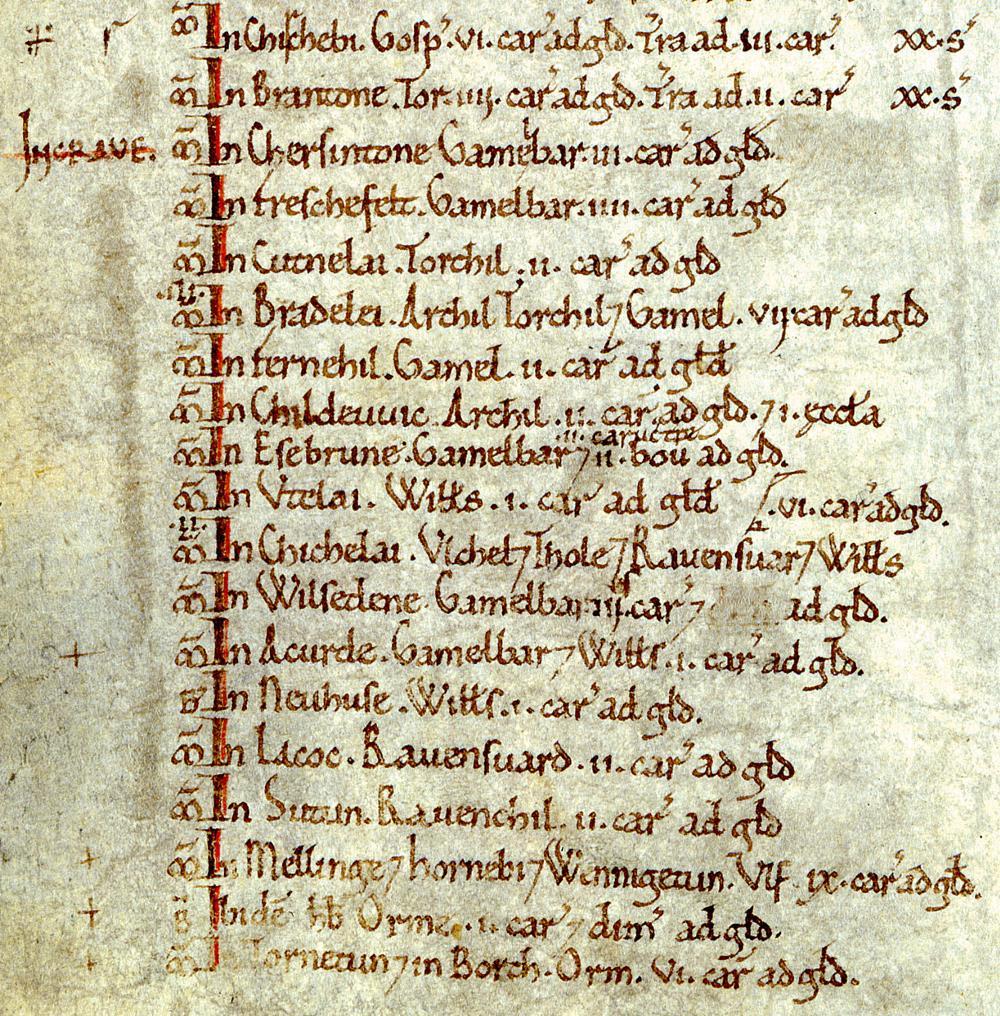 The Domesday Book (1086) entry for Keighley reads "In Chichelai, Ulchel and Thole and Ravensuar and William had six carucates to be taxed" (a carucate is the farmland which could be cultivated with