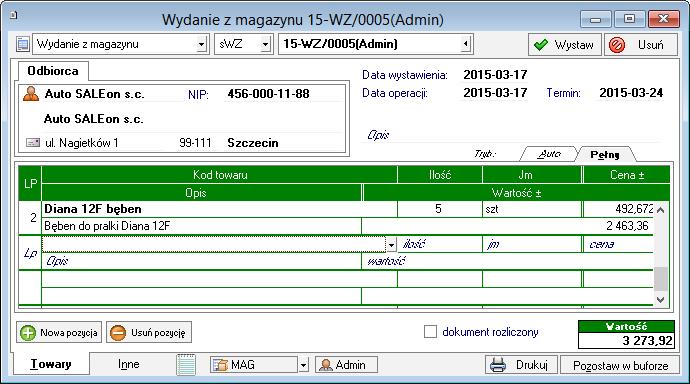 rezerwacja < ilość w dokumencie program realizuje całą rezerwację, po czym dobiera brakującą ilość towaru z dostaw, z których nie wydano jeszcze całego towaru w kolejności wynikającej z wartości