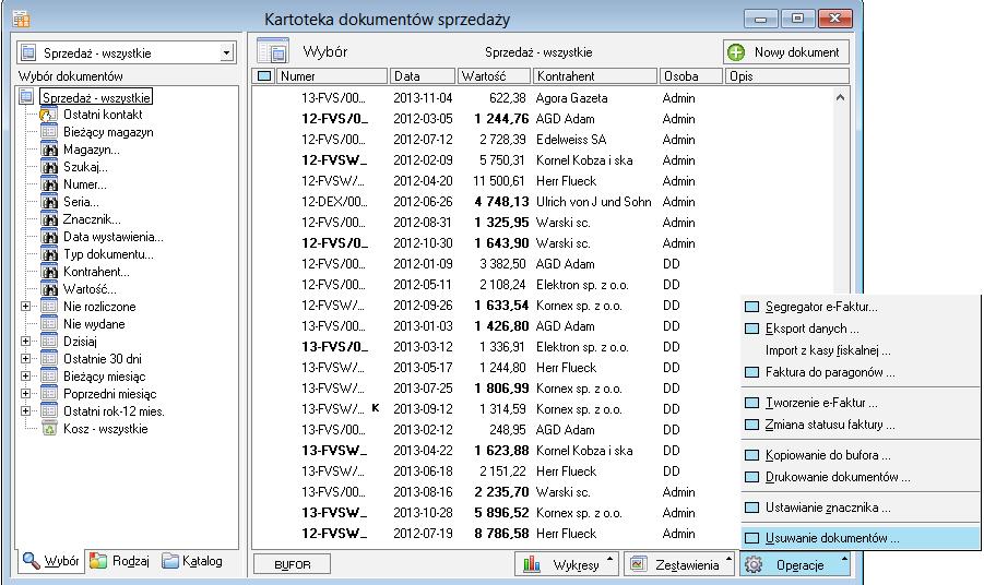 Rys. 2 Okno kartoteki dokumentów sprzedaży.